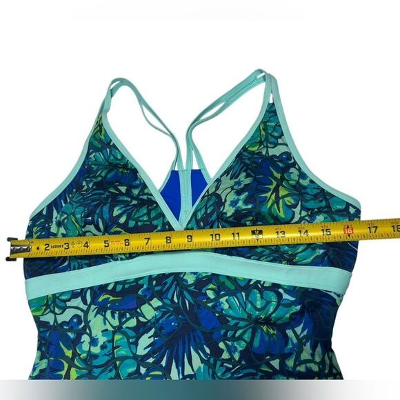 L.L. Bean UPF 50+ Swimsuit Green and Blue Floral One Piece Swimsuit Flowers 14 - Picture 7 of 8